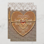 素朴な木のハートのバーラップのレースの結婚式招待状 招待状 (正面/裏面)