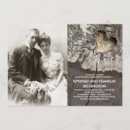 素朴な木のハートの写真 結婚記念日 招待状