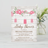 素朴な木のピンクのメイソンジャー枝の女の子のベビーシャワー 招待状 (スタンド正面)