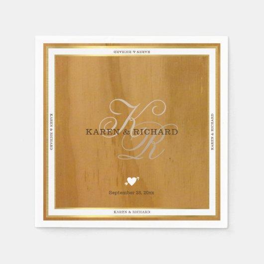 素朴な木のモノグラム結婚披露宴 スタンダードカクテルナプキン (正面)