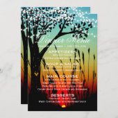 素朴な木のライトと夕焼けの結婚式ディナーメニュー 招待状 (正面/裏面)