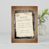 素朴な木の古い紙のスクリプト クリスマスおめでとう 箔シーズンカード (立ち正面)