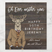 素朴な木の古い鹿50th誕生日パーティーボトル ワインラベル (シングルラベル)