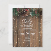 素朴な木の国のクリスマス松のガーランド輝き 招待状 (正面)