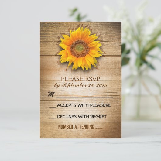 素朴な木の国ひまわり結婚式RSVP 出欠カード (スタンド正面)