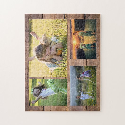 素朴な木の家族コラージュ4枚の写真 ジグソーパズル (縦)