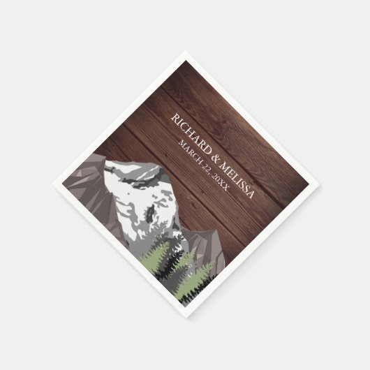 素朴な木の山の森のウェディング スタンダードカクテルナプキン (角)