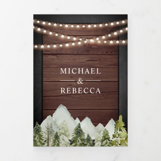 素朴な木の山の森の写真コラージュ結婚式 三つ折り招待状 (カバー)