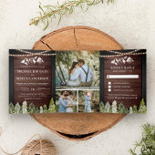 素朴な木の山の森の写真コラージュ結婚式 三つ折り招待状