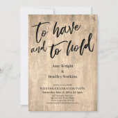 素朴な木の手書きフォントの「持つことと保持すること」 招待状 (正面)