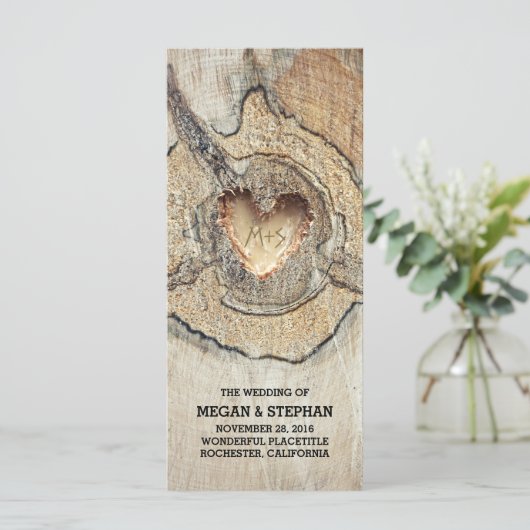 素朴な木の木のハート彫刻結婚式 プログラム (スタンド正面)