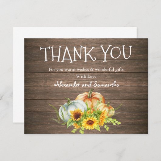 素朴な木の水彩画のパンプキン 秋の感謝カード (正面/裏面)