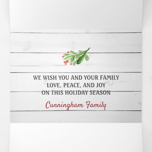 素朴な木の水彩画の葉の写真 ホリデー 三つ折りクリスマスカード (内部中)