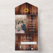 素朴な木の水彩画ひまわり写真 ウェディング オールインワン招待状 (内側)