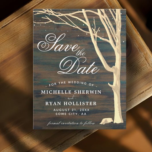 素朴な木の濃い茶色のスクリプト セーブザデート