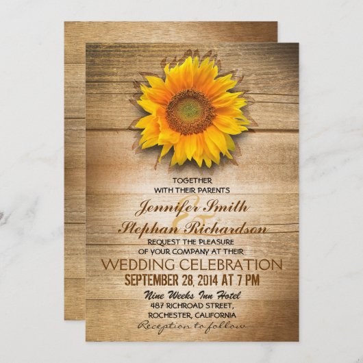 素朴な木の田舎ひまわり結婚式招待状 招待状 (正面/裏面)