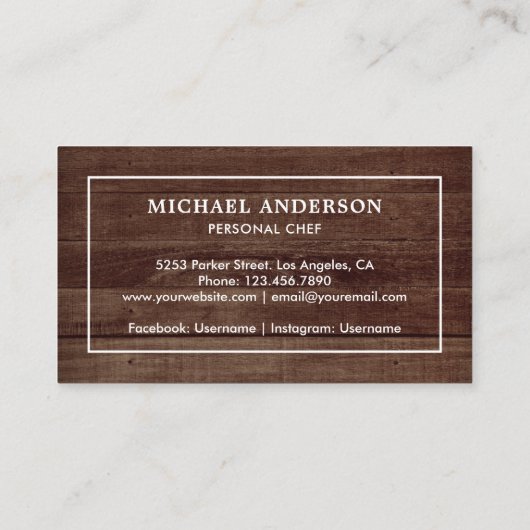 素朴な木の白いキッチンスプーン パーソナルシェフ 名刺 (裏面)
