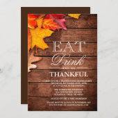 素朴な木の秋のマップル サンクスギビング ディナー パーティー 招待状 (正面/裏面)