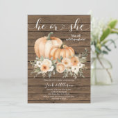 素朴な木の秋の彼または彼女のパンプキン性別発表 招待状 (スタンド正面)