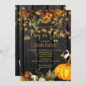 素朴な木の秋の赤ちゃんの性別発表パーティー 招待状 (正面/裏面)