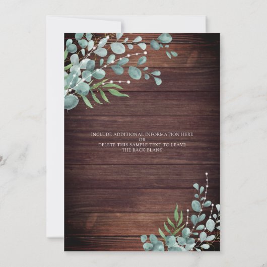 素朴な木の緑の光が結婚式の祝いを照らす 招待状 (裏面)