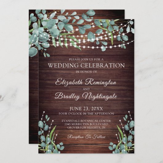 素朴な木の緑の光が結婚式の祝いを照らす 招待状 (正面/裏面)