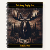 素朴な木の背景にムースのアート ノートブック (正面)