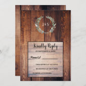 素朴な木の葉水の色のモノグラムのRSVP 招待状 (正面/裏面)