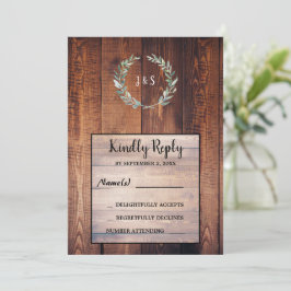 素朴な木の葉水の色のモノグラムのRSVP 招待状