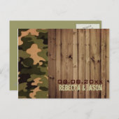 素朴な木の西の迷彩柄ウェディング日付を保存 案内ポストカード (正面/裏面)