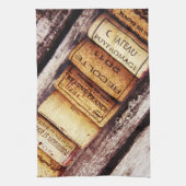 素朴な木の質のフランスワインのボトルのコルク キッチンタオル (縦)