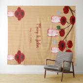 素朴な木の赤い花のマソンベアの写真用背景 タペストリー (インサイチュ(横))