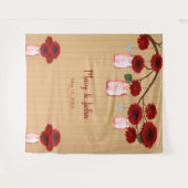 素朴な木の赤い花のマソンベアの写真用背景 タペストリー (正面(横))