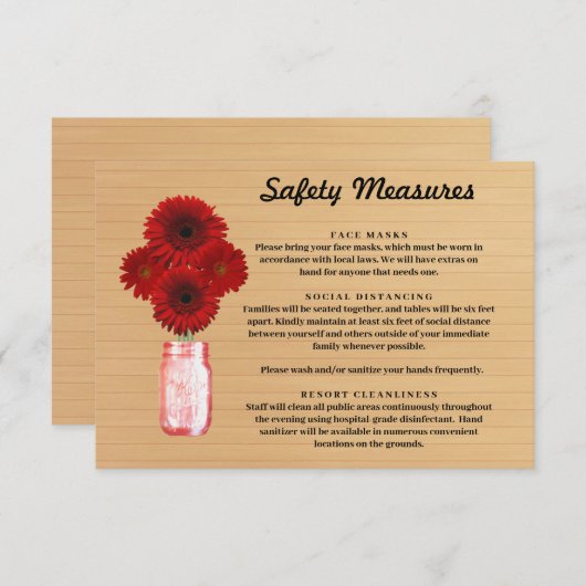 素朴な木の赤い花のメイソンジャー 安全対策 エンクロージャーカード (正面/裏面)