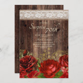 素朴な木の赤と金の花の麻のサプライズ70歳 招待状 (正面/裏面)