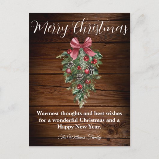 素朴な木の農家の水の色クリスマスツリー ポストカード (正面)