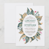 素朴な木の金色の葉の森の庭での秋の結婚式 招待状 (正面/裏面)