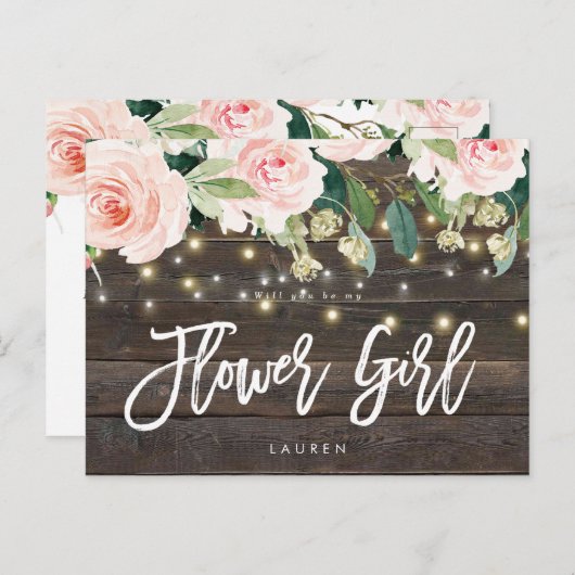 素朴な木ピンクのフローラは私の花の女の子 案内ポストカード (正面/裏面)