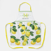 素朴な木モダンの上のモノグラムレモンの水色 エプロン (正面)