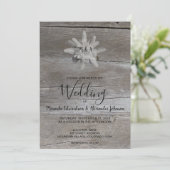 素朴な木モノグラムの国ウェディング上のエーデルワイス 招待状 (スタンド正面)