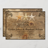 素朴な木及びヒトデのビーチ結婚式の保存日付 セーブザデート (正面/裏面)