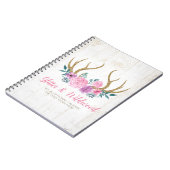 素朴な木及び水彩画の花の(雄ジカの)枝角のブティック ノートブック (左側)