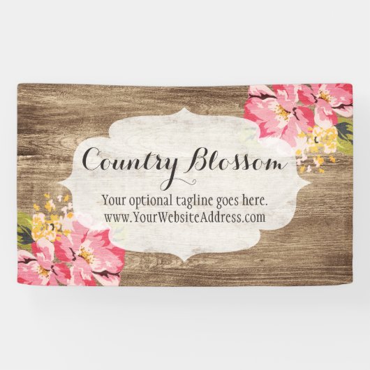 素朴な木及び絵を描かれたピンクのハイビスカスの花の国 横断幕 (横)