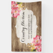 素朴な木及び絵を描かれたピンクのハイビスカスの花の国 横断幕 (縦)