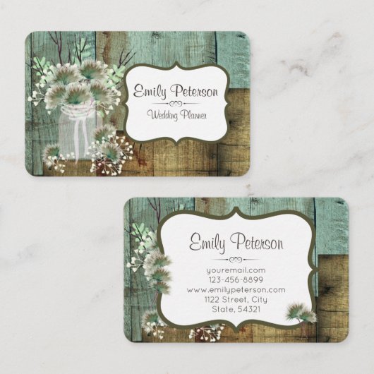 素朴な木及び花柄のウェディングプランナーの名刺 名刺 (正面/裏面)