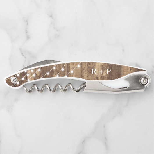 素朴な木及び豆電球のカスタムの結婚式の引き出物 ソムリエナイフ (裏面)