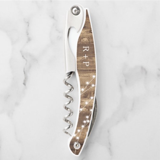 素朴な木及び豆電球のカスタムの結婚式の引き出物 ソムリエナイフ (正面)