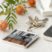 素朴な木及び豆電球のパーソナライズな写真 キーホルダー (側面)