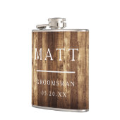 素朴な木及び豆電球のブライダルパーティのチーム新郎 フラスク (左)