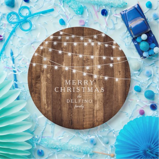 素朴な木及び豆電球家族のパーティーのカスタム ペーパープレート (パーティー)